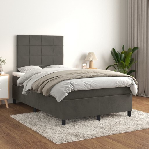 ŁÓŻKO KONTYNENTALNE Z MATERACEM CIEMNOSZARE 120X200CM AKSAMIT