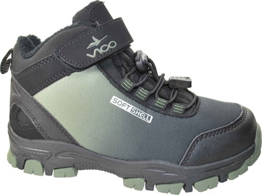 CZARNE KHAKI ciepłe kozaki sportowe buty SOFTSHELL dla chłopca na rzep r 35