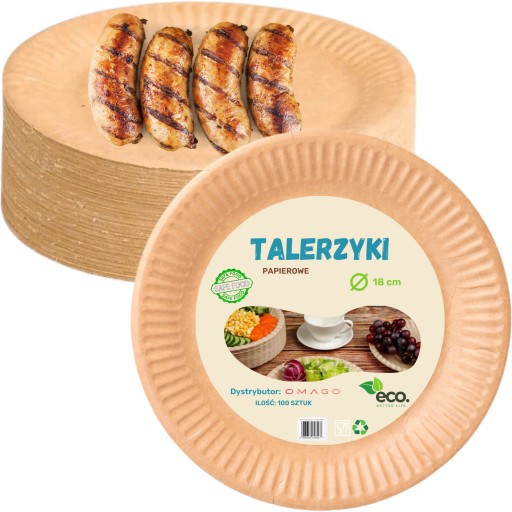 Talerze PAPIEROWE TALERZYKI EKO JEDNORAZOWE kraft 18cm 100szt