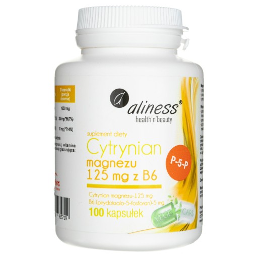 Cytrynian Magnezu 125 mg Witamina B6 Skurcze Mięśni Regeneracja 100 kaps