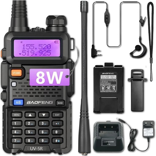 KRÓTKOFALÓWKA BAOFENG UV-5R 8W PMR FM WALKIE TALKIE RADIOTELEFON +SŁUCHAWKA