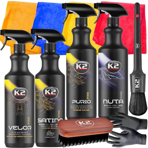 K2 PRO KOSMETYKI do PIELĘGNACJI CZYSZCZENIA AUTA SAMOCHODU SZCZOTKA ZESTAW