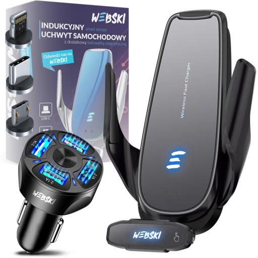 UCHWYT INDUKCYJNY ŁADOWARKA SAMOCHODOWA QC 4xUSB