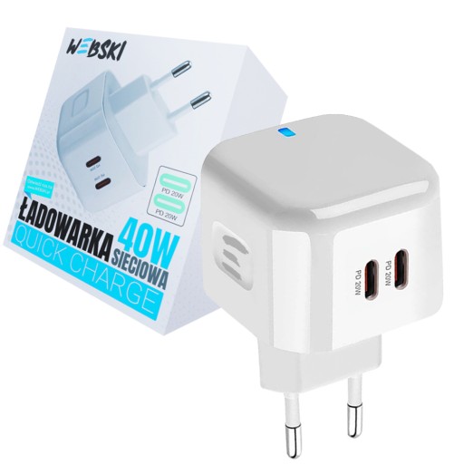 Szybka ŁADOWARKA SIECIOWA do telefonów PODWÓJNA 40W 2X USB-C 40W PD QC 3.0