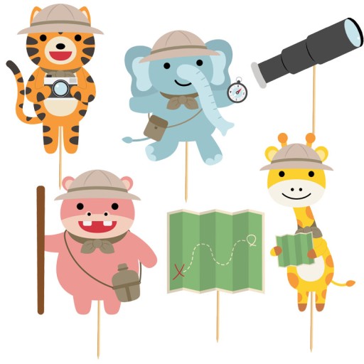 Dekoracja Toppery Pikery na Tort Muffiny SAFARI Zwierzęta Urodziny 6szt.