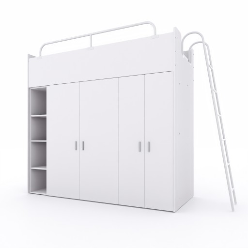 Łóżko piętrowe JSM2 80x190 cm z drabinką i 2 szafami biały mat