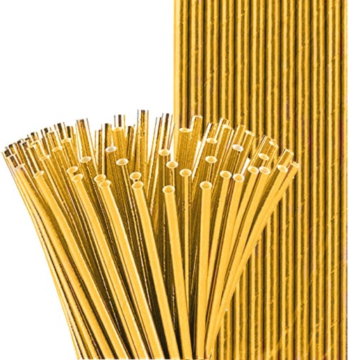 Słomki papierowe ZŁOTE metaliczne rurki do picia napoju urodziny party ECO