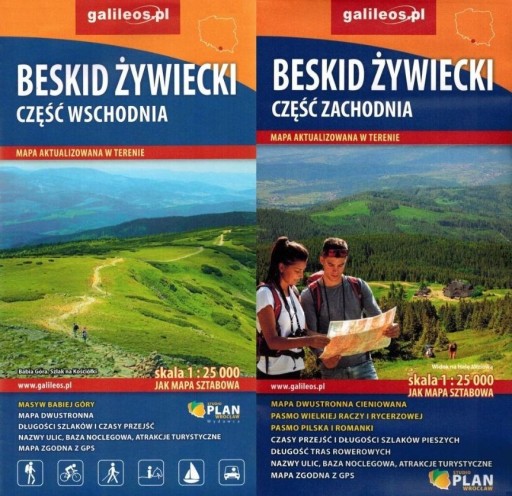 Pakiet 2 map turystycznych. Beskid Żywiecki, część wschodnia i zachodnia