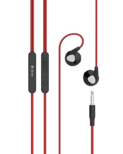 Słuchawki douszne dokonałowe Devia Ripple czerwone jack 3,5mm z mikrofonem