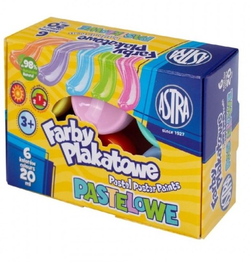 FARBY PLAKATOWE ASTRA 6 KOLORÓW - 20 ML PASTELOWE