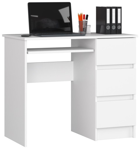 BIURKO BIAŁY MAT Z 3 SZUFLADAMI DO POKOJU GABINETU FIRMY NAUKI 90CM