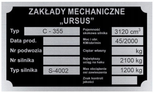 MENOVITÁ TABUĽKA URSUS C 355 C355 - razená