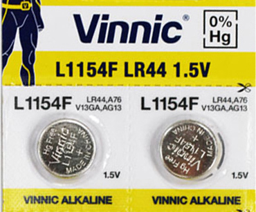 2 x Vinnic L1154F LR44 batteries Alkaline 1.5V AG13 G13 