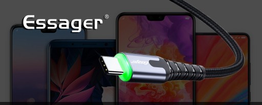 ESSAGER 3A TYPE-C USB-C QC 3.0 USB-кабель 1 м со светодиодом