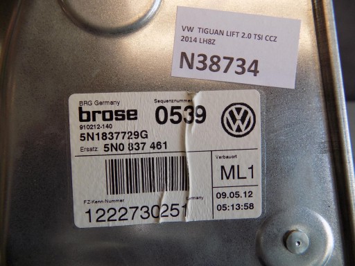 TIGUAN LIFT mechanism windows left front 5N0837461