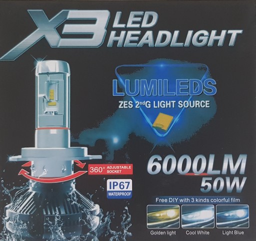 X3S 9005/HB3 9006/HB4 120W 6500K 22000LM White IP67 LED Headlight Bulb