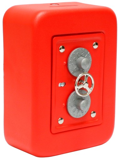 Сейф-скарбничка червоний металевий з комбінацією 15х11х7,5 см