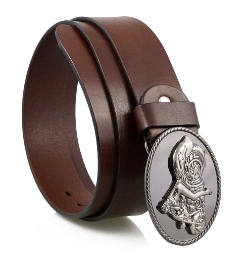 КОЖАНЫЙ РЕМЕШОК ДЛЯ БРЮК 4 СМ КОРИЧНЕВЫЙ МОТОЦИКЛИСТ