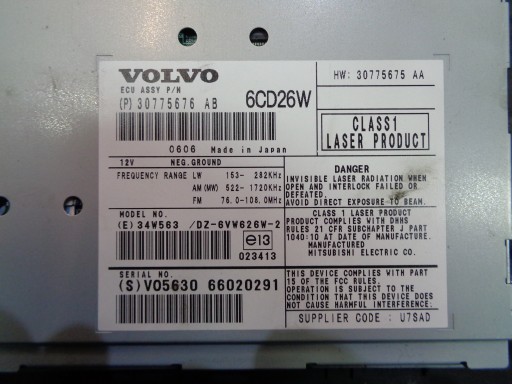 RADIO CARICATORE CD CD 30775676 AB VOLVO XC90 LIFT