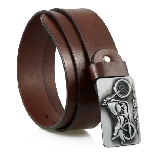 КОЖАНЫЙ РЕМЕШОК ДЛЯ БРЮК 4 СМ КОРИЧНЕВЫЙ МОТОЦИКЛИСТ