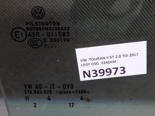 VW TOURAN II 5T window right rear part 17R.5TA845026
