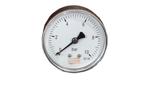 Manometr 10 bar z gwintem tylnym 1/4 cala firmy GOSHE, średnica 63 mm