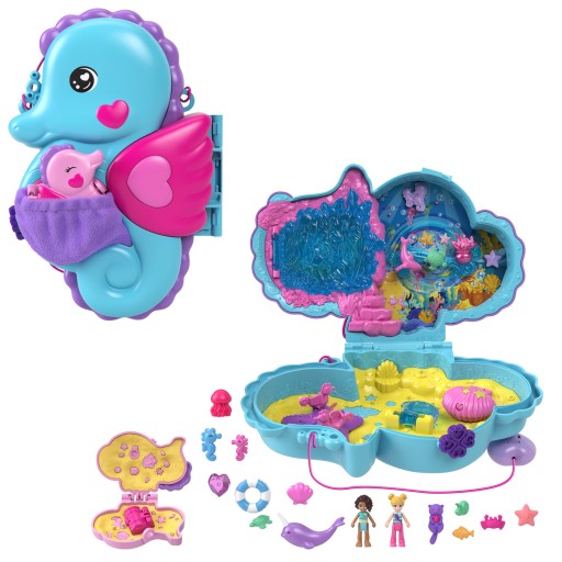 Polly Pocket Zestaw Koniki Morskie Kompaktowa Kolorowa Torebka Minilalki 4+