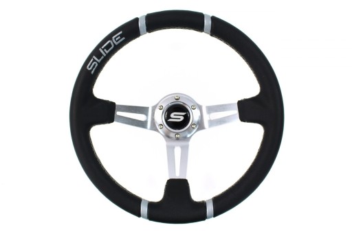 Руль слайд 350 мм смещение: 80 мм кожа серебро