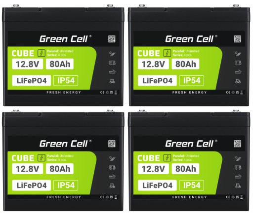 4x батареи, литиевая батарея lifepo4, зеленая ячейка, 12,8 в, 12 в, 80 ач, bms light, 9 кг.
