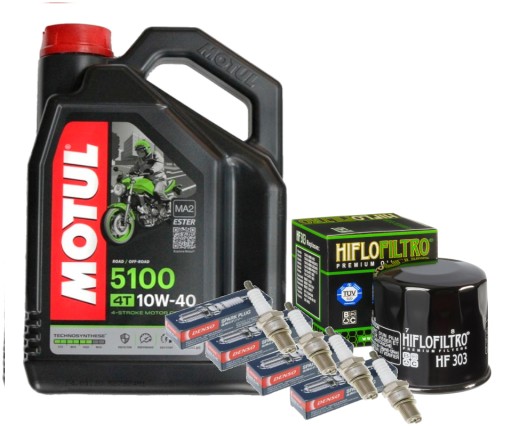 HF303 МАСЛЯНЫЙ КОМПЛЕКТ MOTUL 5100 4L ЗАГЛУШКИ ФИЛЬТРА KAWASAKI ZX-9R ZX900 02-03