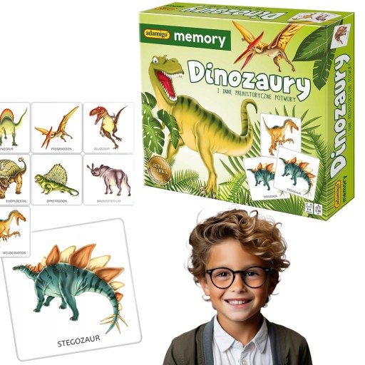 EDUKACYJNA Gra Memory Dinozaury Dino Zestaw Prezent Dla Chłopca Karciana