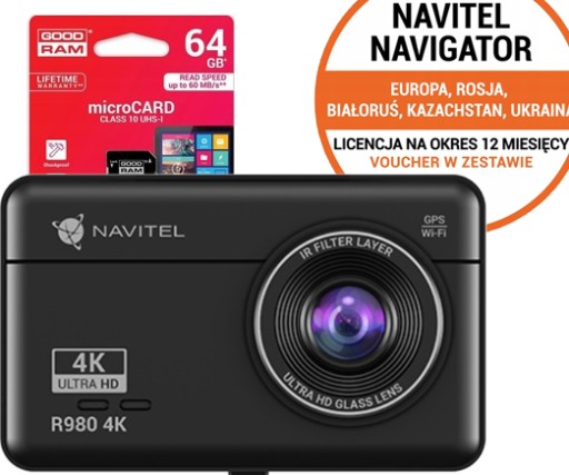NAVITEL R980 4K GPS-видеорегистратор SONY сенсор + карта 64ГБ