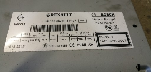 ▷ Radio Cd Renault Laguna Iii 281155676R Z Kodem — bas prix 
