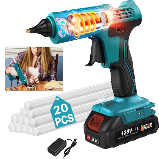 АКУМУЛЯТОРНИЙ ГОРЯЧИЙ КЛЕЄВИЙ ПІСТОЛЕТ З АКУМУЛЯТОРОМ + РЕЗЕРВОМ КЛЕЮ Нова модель