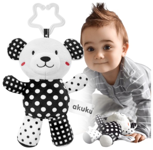 Кулон плюшевий ведмедик Акуку, чорно-білий, плюш