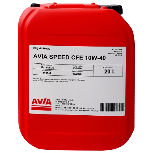 МОТОРНОЕ МАСЛО AVIA SPEED CFE 10W-40 20л 10W40