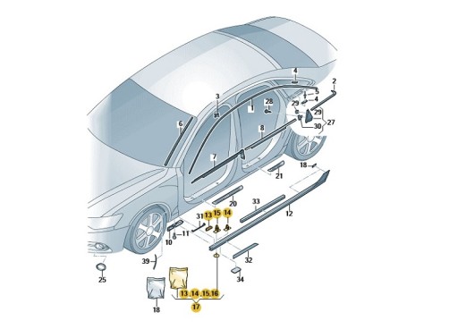 4G0898909 - Набор зажимов для боковой юбки Audi A6 4G
