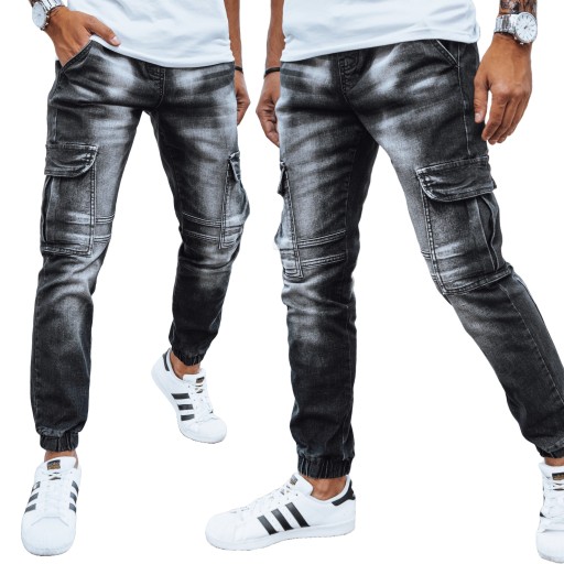 MĘSKIE SPODNIE JOGGERY JEANSOWE CZARNE ux4040 - XL