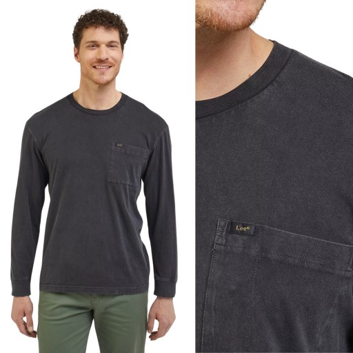 Lee LS POCKET TEE WashedBlack ČIERNE VOĽNÁ TRIČKO DLHÁ RUKÁV RELAXED L