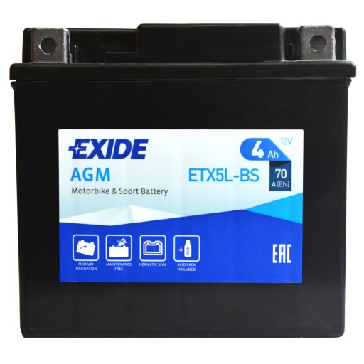 2015834612679 - EXIDE ETX5L-BS / YTX5L-BS 12V 4Ah 70A P+