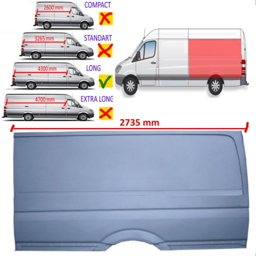 6592000522222gf3596 - VW CRAFTER MAX 4300 мм бічне заднє крило LE 05-