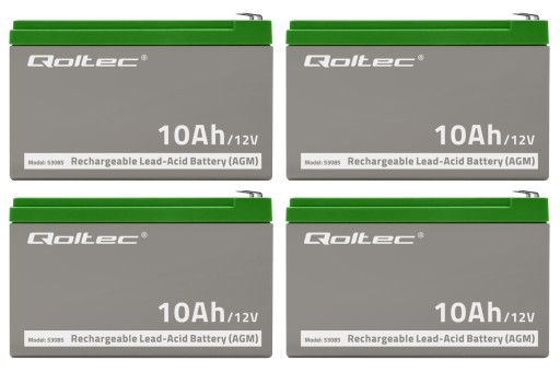 4 аккумулятора qoltec 12 в, 10 ач