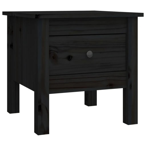 vidaXL Bočný stolík, čierny, 40x40x39 cm, masívne borovicové drevo
