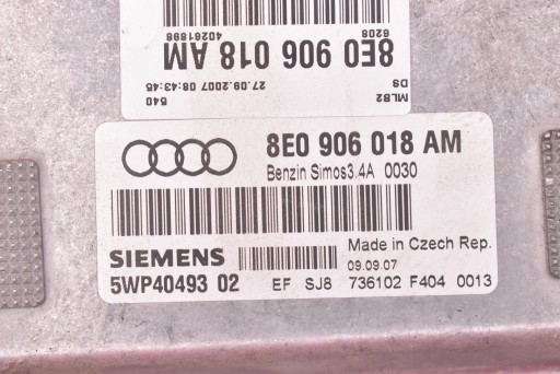 control unit computer of the engine 8E0906018AM AUDI A4 B7 1.6 8V 102 KM 04-08