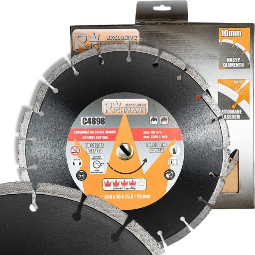 АЛМАЗНЫЙ ДИСК ДЛЯ РЕЗКИ АСФАЛЬТА, СУХОЙ И ВЛАЖНОЙ РЕЗКИ 350 x 25,4/20 ММ