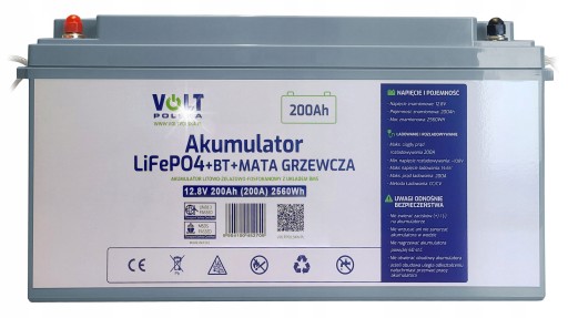 Lifepo4 батарея 200ah 12.8v bt+bms+нагрівальний мат 200a вольт польща 18.5кг