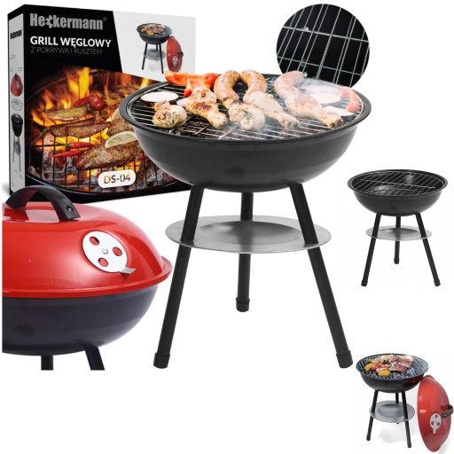 Grill Węglowy Ogrodowy Okrągły Z Pokrywą Popielnik grill ogrodowy z pokrywa