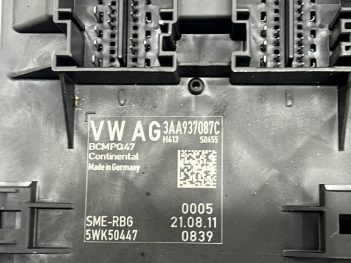 VW PASSAT B7 EURO modul Bedienteil KOMFORTU BCM BORDNETZ 3AA937087C 5WK50447