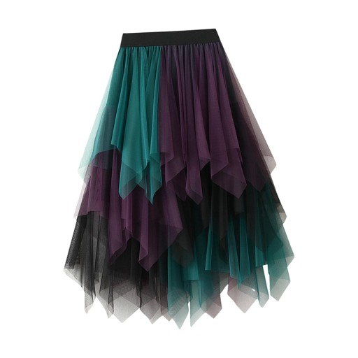Tylové sukne pre ženy Vysoké Nízke Asymetrické MIDI dlhé fialové zelené