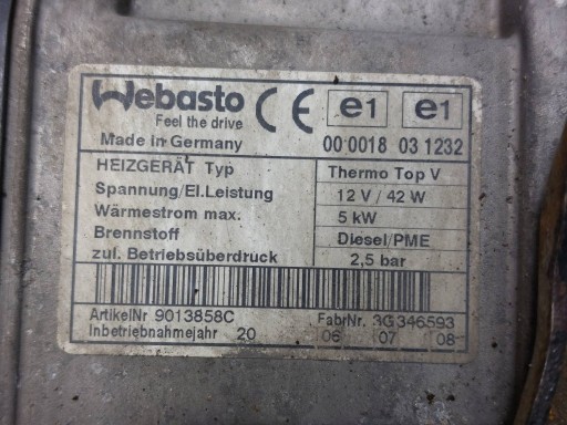 WEBASTO parking heater VOLKSWAGEN TOURAN and THERMO TOP V 1K0815065AF
